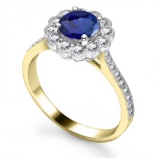 Round Blue Sapphire & Diamond Ring