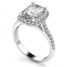 Long Cushion Diamond Halo Shoulder Set Ring
