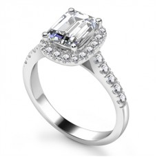 Emerald Diamond Single Halo Shoulder Set Ring