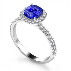 Blue Sapphire & Diamond Single Halo Shoulder Set Ring