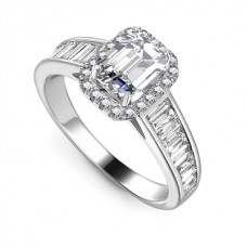 Emerald Diamond Single Halo Shoulder Set Ring