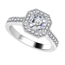 Octagonal Halo Asscher Diamond Shoulder Set Ring