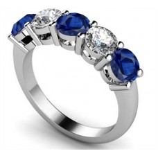 5 Stone Diamond & Blue Sapphire Half Eternity Ring