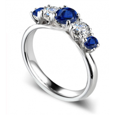 5 Stone Diamond & Blue Sapphire Half Eternity Ring