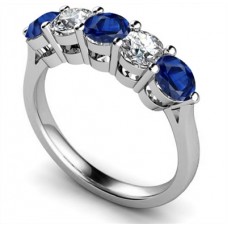 5 Stone Diamond & Blue Sapphire Half Eternity Ring