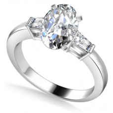 Modern Oval & Baguette Diamond Trilogy Ring