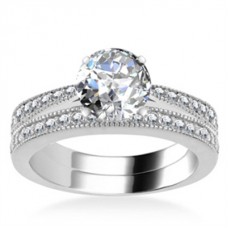 Round Diamond Shoulder Set Ring With Matching Band