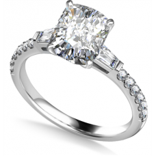 Tapered Baguette Cushion Diamond Ring With Shoulder Diamonds