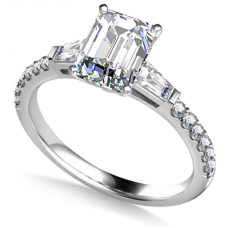 Tapered Baguette Emerald Diamond Ring With Shoulder Diamonds