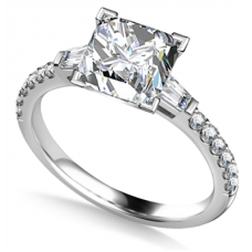 Tapered Baguette Princess Diamond Ring With Shoulder Diamonds