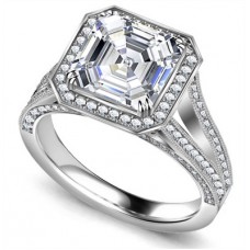 Asscher Diamond Single Halo Vintage Ring Asscher Diamond Single Halo Vintage Ring