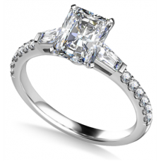 Tapered Baguette Radiant Diamond Ring With Shoulder Diamonds