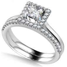 Princess Diamond Halo Ring With Matching Band