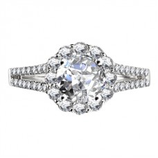 Flower Halo Round Diamond Split Shoulder Set Ring