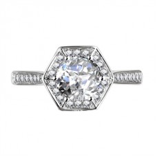 Hexagon Round Diamond Single Halo Shoulder Set Ring