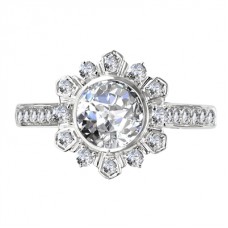 Round Diamond Flower Halo Shoulder Set Ring Round Diamond Flower Halo Shoulder Set Ring