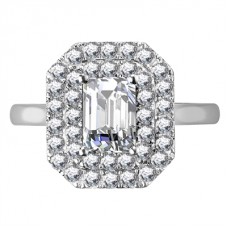 Double Halo Emerald Diamond Engagement Ring