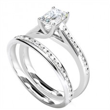 Emerald Diamond Shoulder Set Ring With Matching Band