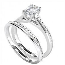 Emerald Diamond Shoulder Set Ring With Matching Band