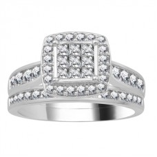 Single Halo Round Diamond Cluster Bridal Set Single Halo Round Diamond Cluster Bridal Set
