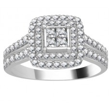 Double Halo Round Diamond Cluster Shoulder Set Ring