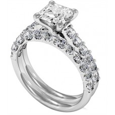 Princess Diamond Shoulder Set Ring With Matching Band