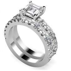 Asscher Diamond Shoulder Set Ring With Matching Band