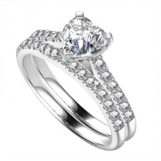 Heart Diamond Shoulder Set Ring With Matching Band Heart Diamond Shoulder Set Ring With Matching Band