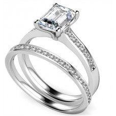Emerald Diamond Shoulder Set Ring With Matching Band Emerald Diamond Shoulder Set Ring With Matching Band