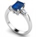 Emerald Blue Sapphire & Baguette Diamond Trilogy Ring