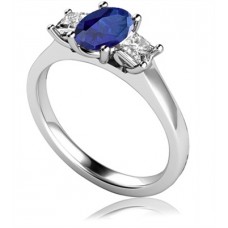 Oval Blue Sapphire & Diamond Trilogy Ring