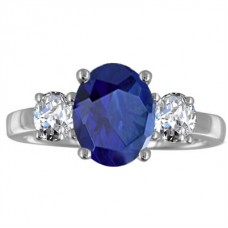 Oval Blue Sapphire & Diamond Trilogy Ring