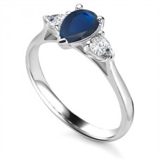 Elegant Pear Blue Sapphire Diamond Trilogy Ring