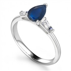 Elegant Pear Blue Sapphire Diamond Trilogy Ring