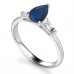 Elegant Pear Blue Sapphire Diamond Trilogy Ring