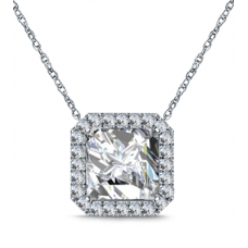 Asscher Shaped Diamond Single Halo Pendant