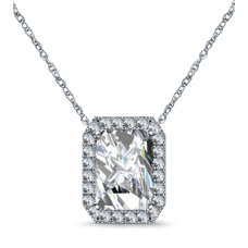 Radaint Shaped Diamond Single Halo Pendant