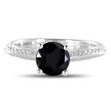 Round Black Diamond Shoulder Set Ring