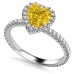 Yellow Heart Shaped Diamond Single Halo Shoulder Set Ring