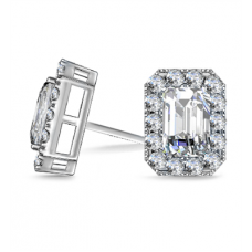 Emerald Diamond Single Halo Earrings