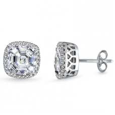 Asscher Diamond Single Halo Earrings
