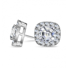 Asscher Diamond Single Halo Earrings Asscher Diamond Single Halo Earrings