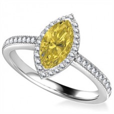 Fancy Yellow Marquise Diamond Single Halo Shoulder Set Ring