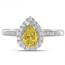 Fancy Yellow Pear Diamond Single Halo Shoulder Set Ring