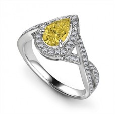 Fancy Yellow Pear Diamond Single Halo Infinity Style Ring