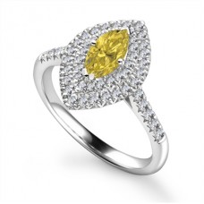 Fancy Yellow Marquise Diamond Double Halo Shoulder Set Ring