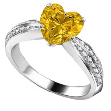 Yellow Heart Shaped Diamond Shoulder Set Ring