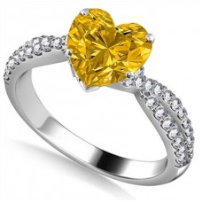 Yellow Heart Shaped Diamond Shoulder Set Ring