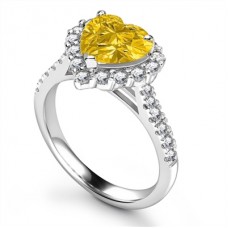 Yellow Heart Shaped Diamond Single Halo Shoulder Set Ring