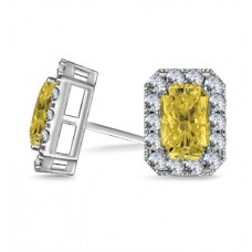 Fancy Yellow Radiant Diamond Halo Earrings